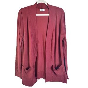 Cielo Womens Size 3XL Open Front Cardigan Sweater Burgundy Pockets Excellent